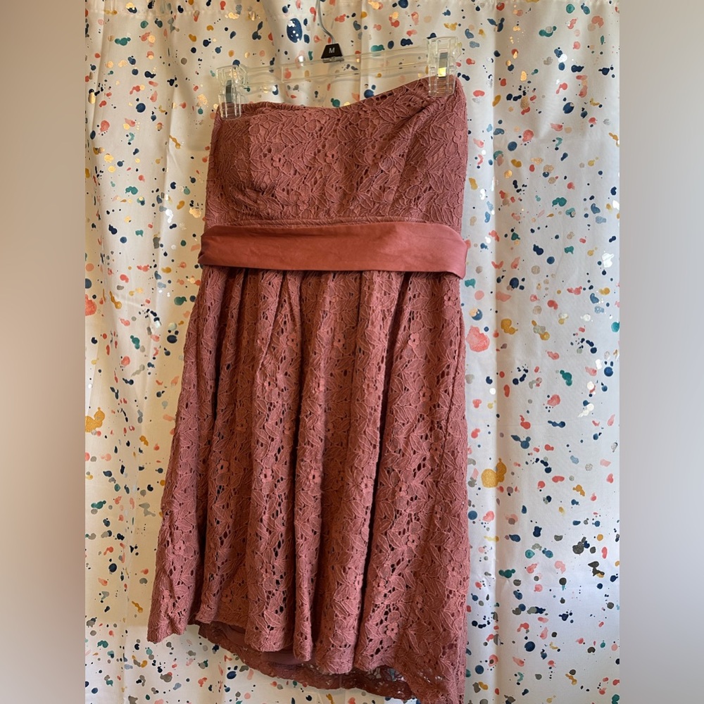 Charlotte Russe dusty rose colored strapless dress with zipper and satin bow
